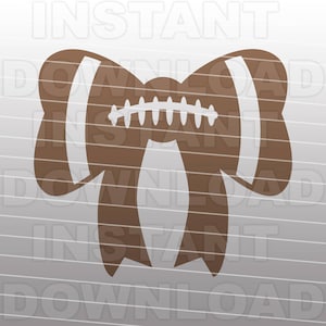 May include: A brown football-shaped bow with white stripes and stitching. The bow is a decorative element, possibly for sports-themed crafts or gifts. The design is simple and bold, suitable for various applications.