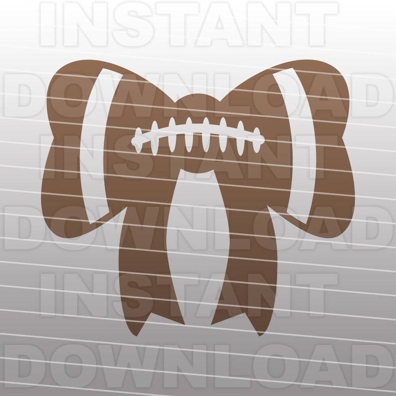 May include: A brown football-shaped bow with white stripes and stitching. The bow is a decorative element, possibly for sports-themed crafts or gifts. The design is simple and bold, suitable for various applications.