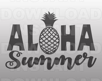 Aloha Summer SVG File,Beach Summer Vacation Word Art Quote SVG,pineapple svg-Commercial & Personal Use- Vector svg for Cricut,Silhouette svg