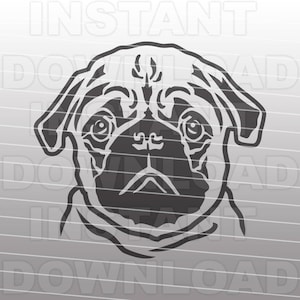 Pug SVG File,Pug Face svg,Pug Cut File,Dog svg -Vector Art for Commercial & Personal Use- Cricut Air,Silhouette,Cameo,Iron on vinyl,htv