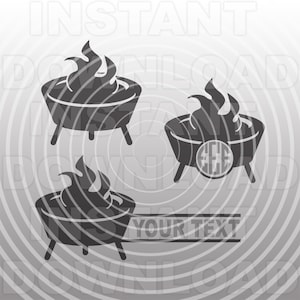 May include: Three black silhouette images of a fire pit with flames. The fire pit is on three legs. The text "Your Text" is below the bottom fire pit.