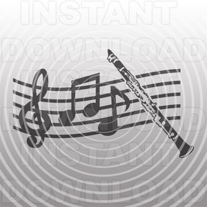 Klarinet SVG-bestand, muzieknoten SVG, marcherende band SVG, muziekinstrument SVG-vector kunst commercieel/persoonlijk gebruik-Cricut, silhouet, vinyl decal