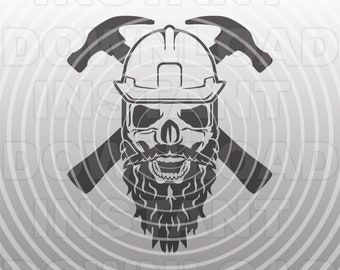 Carpenter Skull with Hard Hat and Beard SVG File,Handyman svg -Vector Art Commercial & Personal Use- Cricut,Silhouette,Cameo,vinyl cut