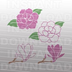Magnolia Flower Gardening SVG-bestand - Vector kunstbestand voor commercieel en persoonlijk gebruik - SVG voor Cricut, Silhouette Cameo, Heat Transfer Vinyl, HTV