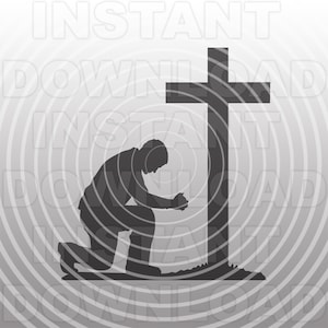 Man Kneeling Praying at Memorial Cross SVG File -Vector Art Commercial & Personal Use- Cricut,Silhouette,Cameo,vinyl decal,Vinyl Cut