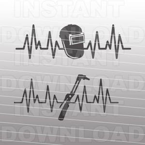 May include: A black and white graphic design featuring a heartbeat line with a welding helmet and a welding torch. The text "INSTANT DOWNLOAD" is visible in the background.