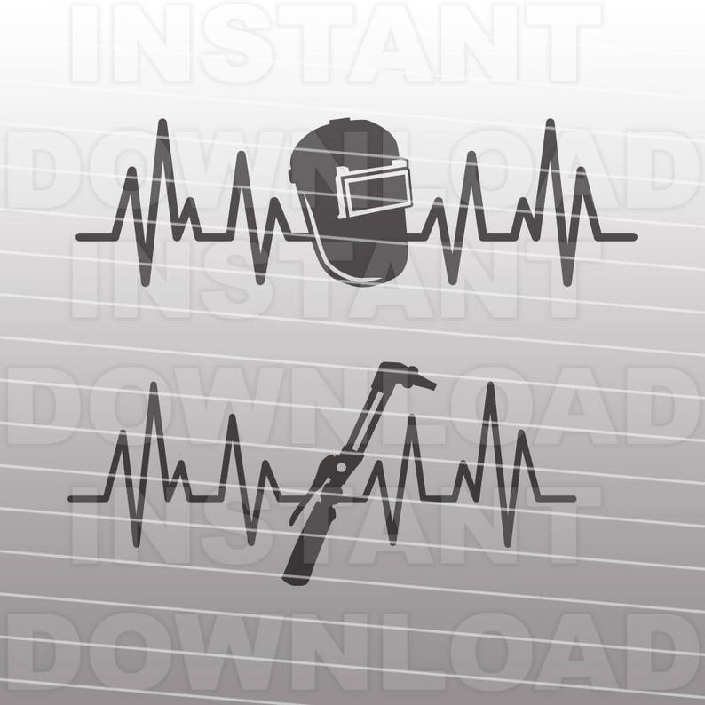 May include: A black and white graphic design featuring a heartbeat line with a welding helmet and a welding torch. The text "INSTANT DOWNLOAD" is visible in the background.