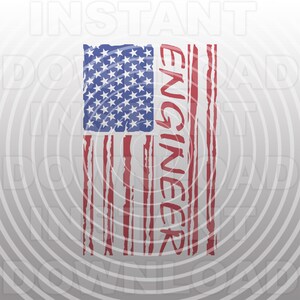 May include: A distressed American flag design with the word "Engineer" written vertically in red on the right side of the flag.