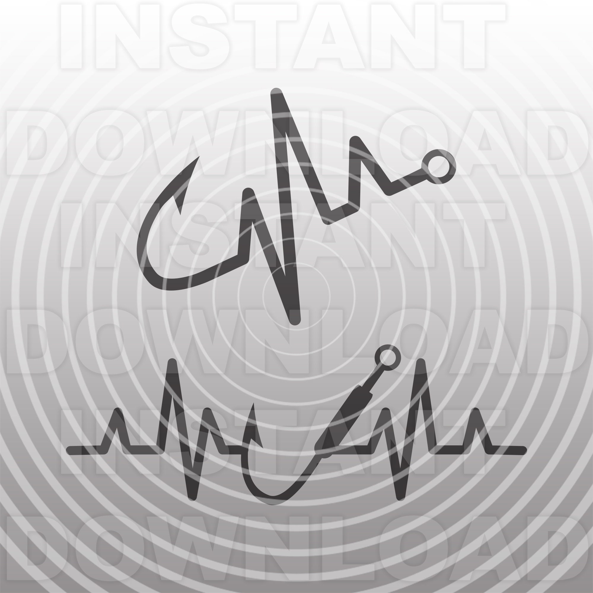 Fisherman Fish Hook EKG Heartbeat Pulse SVG File Vector Art Etsy
