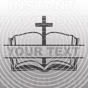 Open Bijbel Split Monogram Frame SVG-bestand, Christian Cross SVG, Bijbelstudie SVG - Vectorkunst commercieel/persoonlijk gebruik-Cricut, Silhouette Cameo