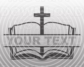 Open Bible Split Monogram Frame SVG File,Christian Cross SVG,Bible Study SVG -Vector Art Commercial/Personal Use-Cricut,Silhouette Cameo