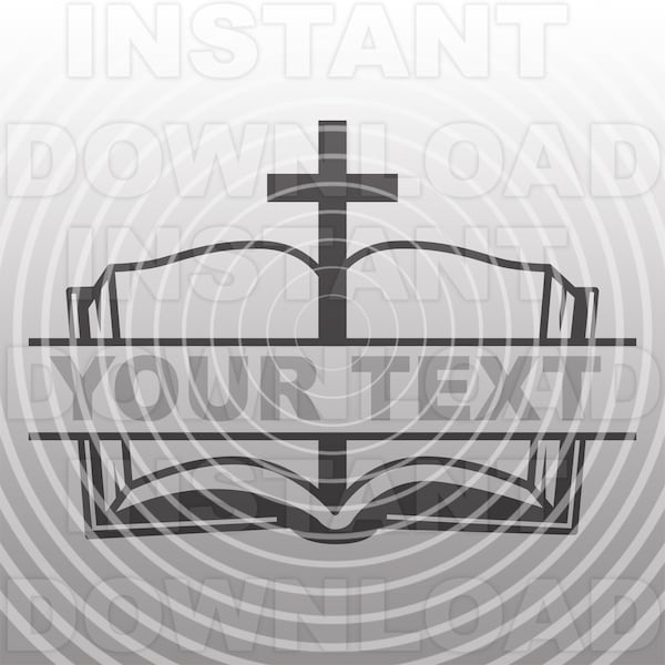 Open Bible Split Monogram Frame SVG File,Christian Cross SVG,Bible Study SVG -Vector Art Commercial/Personal Use-Cricut,Silhouette Cameo