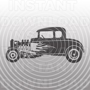 Hot Rod with Flames SVG File,Classic Car SVG,Retro Car svg,Roadster svg -Vector Art Commerical/Personal Use- Cricut,Silhouette,Cameo,Vinyl