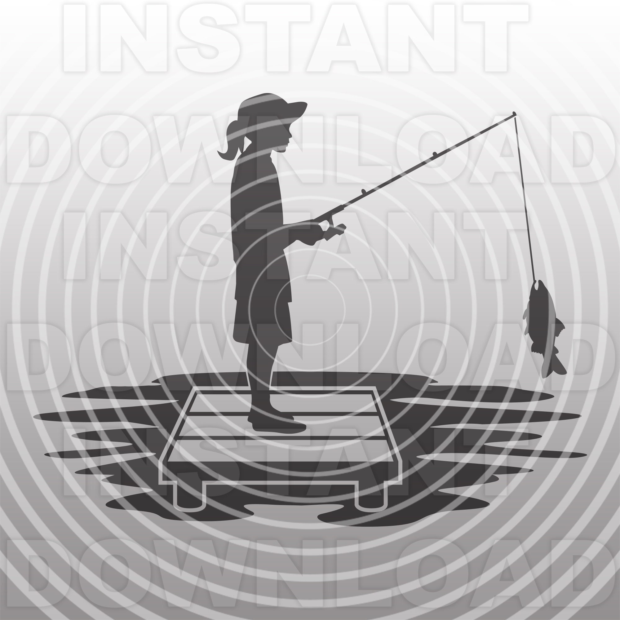 Young Girl With Fishing Rod Fishing on Lake Dock SVG File,girl Catching  Fish Svg commercial & Personal Use Cricut,silhouette Cameo,vinyl 