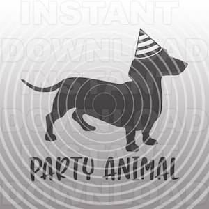 Party Animal Doxie Daschund mit Party Hut SVG-Datei, Weiner Hund SVG-Commerzial & persönlichen Gebrauch- Cricut,Silhouette,Cameo,Iron on Vinyl