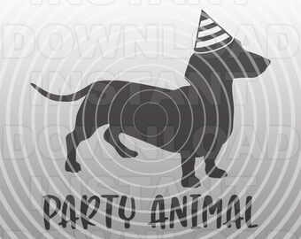 Party Teckel SVG, Doxie portant un chapeau, Cricut, Silhouette (téléchargement numérique)