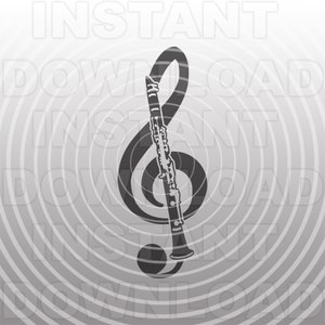 Clarinet with Treble Clef SVG File,Marching Band SVG,Clarinet Player SVG -Vector Art Commercial/Personal Use- Silhouette,Cameo,Cricut,Vinyl