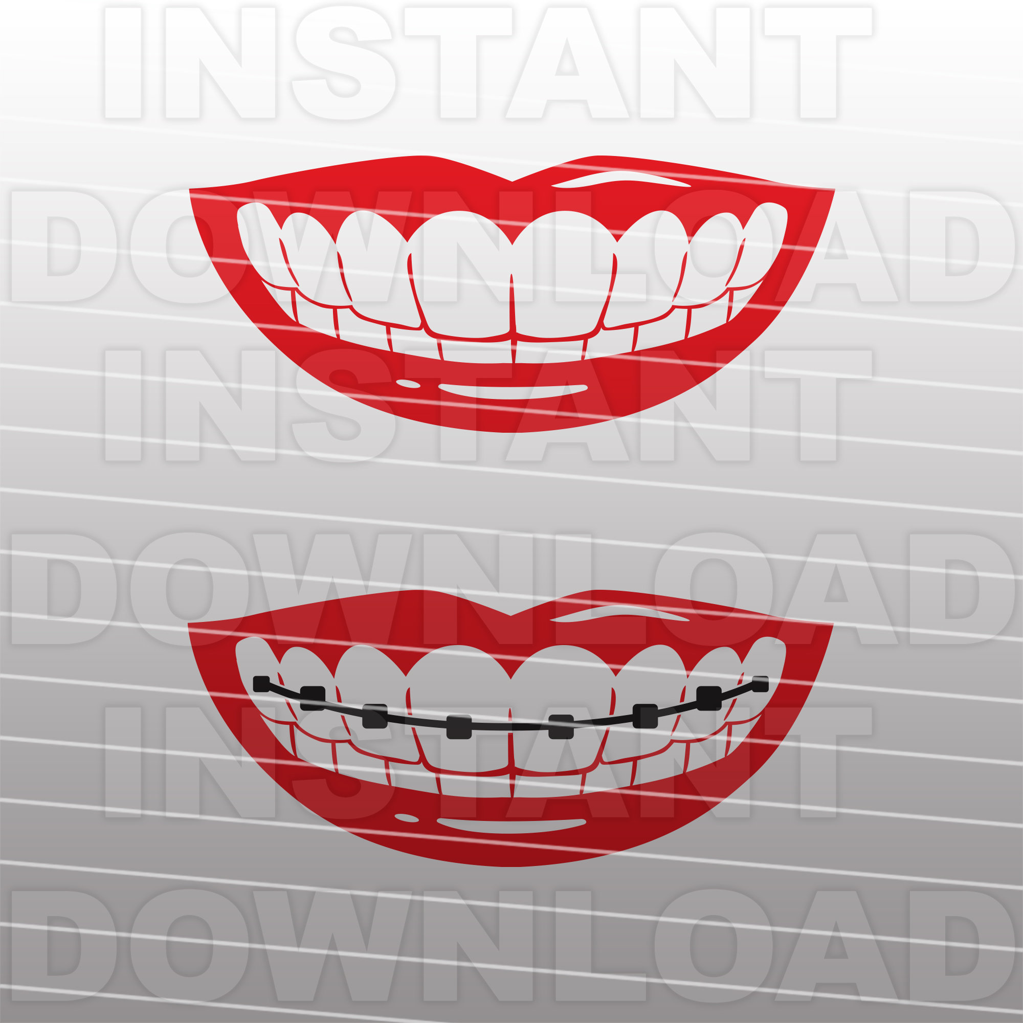 Smiling With Braces SVG Filesmiling Teeth Svgsmile Svglips | Etsy