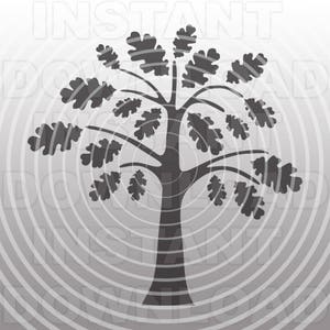 May include: A grayscale illustration of an oak tree with detailed leaves. The tree is centered against a gradient background of concentric circles, creating a simple yet elegant design. The tree's silhouette is dark, contrasting with the lighter background.