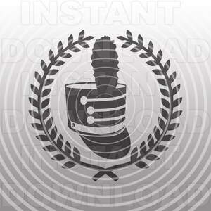 Könnte beinhalten: Schwarz-weiße Illustration eines Kaktus in einem dekorativen Topf, umgeben von einem Lorbeerkranz. Der Topf hat drei Knöpfe und einen Griff. Im Hintergrund steht der Text "INSTANT DOWNLOAD".