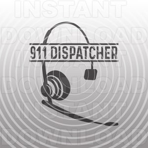 May include: Black and white illustration of a headset with a microphone. The text "911 Dispatcher" is above the headset.