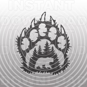 Beer in Bear Paw Print Forest Scene SVG-bestand, Grizzly Bear SVG - Vector Art Commercial & Personal Use- Voor Silhouette, Cameo, Cricut, Vinyl Cut