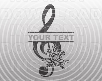 Floral Treble Clef Split Monogram SVG File,Music Lover SVG,Musician svg -Vector Art Commercial & Personal Use- Cricut,Silhouette,Cameo,Vinyl