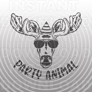 Party Animal Moose wearing Party Hat and Sunglasses SVG File,Bull Moose SVG -Vector Format Commercial & Personal Use-Cricut,Silhouette Cameo