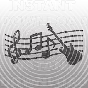Elektrische gitaar SVG-bestand, muzieknoten SVG, gitarist SVG, rockband SVG-vector kunst commercieel/persoonlijk gebruik-Cricut, silhouet, cameo, vinyl decal