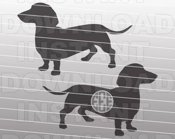 Daschund SVG, Archivo SVG Weiner Dog, Monograma SVG, Plantilla de corte-Vector Clip Art para uso comercial/personal-Cricut, Cameo, Silueta, Archivo de corte