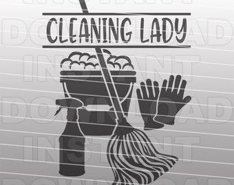 Cleaning Lady with Mop and Bucket SVG File,Housekeeping SVG,Housekeeper SVG -Commercial/Personal Use-Cricut,Silhouette Cameo,Vinyl svg