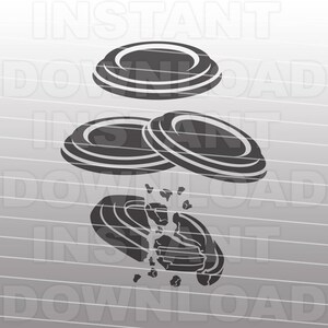 May include: A black and white illustration of three clay shooting targets. One target is whole, and the other two are broken into pieces.