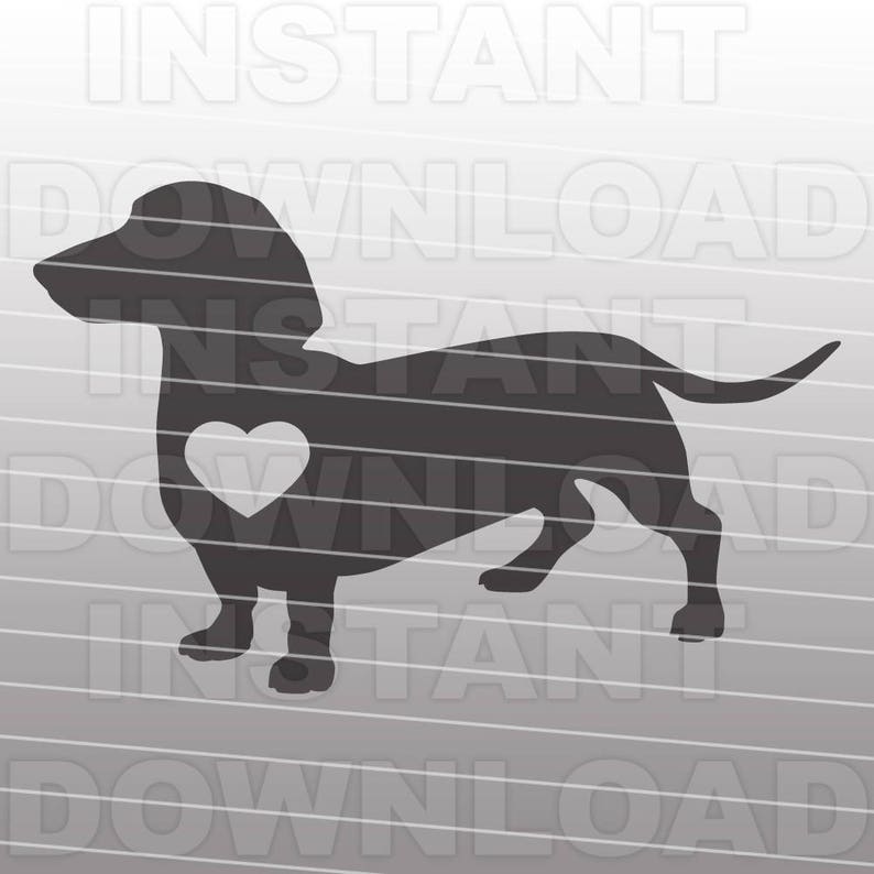 Puede incluir: Silueta de un perro dachshund con un coraz&oacute;n en el pecho. El perro es negro y el coraz&oacute;n es blanco.