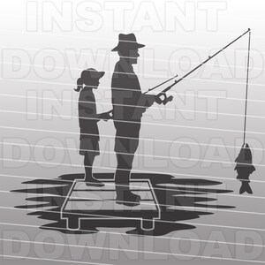 Avô e neta com varas de pesca pescando na doca Arquivo SVG, Vovô Fishing svg, Uso comercial-pessoal, Cricut, Silhouette Cameo