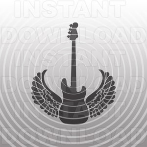 Basgitaar met vleugels SVG-bestand, rockmuziek SVG - Vector Art commercieel en persoonlijk gebruik - Cricut, silhouet, cameo, vinyl sticker, opstrijkbare vinyl