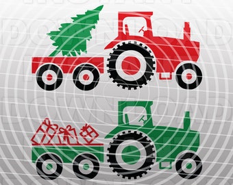 Navidad SVG, Farm Tractor SVG Plantilla de corte de archivos-Vector Clip Art para uso comercial y personal-Descargar-Cricut,Cameo,Explorar,SCAL,Calcomanía
