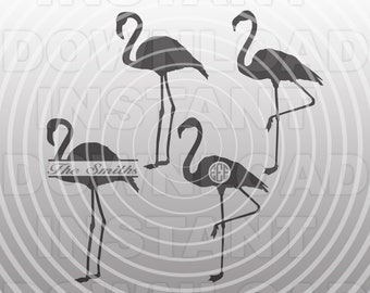 Arquivo SVG Flamingo, arquivo SVG de monograma Flamingo - arte vetorial para uso comercial e pessoal - Cricut, silhueta, camafeu, decalque de vinil, ferro em vinil