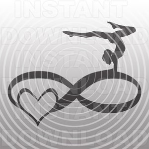 Peut inclure: Une silhouette d'une personne faisant un poirier sur un symbole d'infini avec un cœur à l'intérieur. L'arrière-plan est un dégradé gris avec des cercles concentriques.