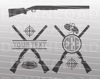 May include: A digital design featuring two crossed shotguns with a target and a clay pigeon. The design also includes a monogram circle with the letters "EEE" in the center.