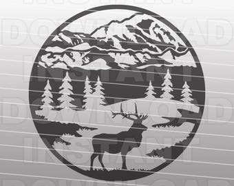 Rustic Mountain Elk Hunting SVG File, Elk Hunter svg -Commercial & Personal Use- Vector Art for Cricut, Silhouette Cameo, iron on craft vinyl