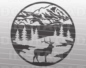 Rustic Mountain Elk Hunting SVG File,Elk Hunter svg -Commercial & Personal Use- Vector Art for Cricut,Silhouette Cameo,iron on craft vinyl