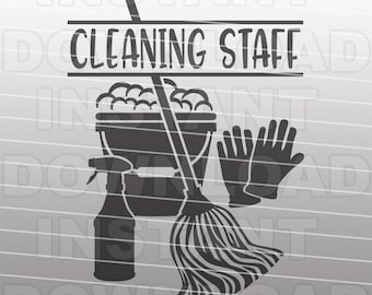 Cleaning Staff with Mop and Bucket SVG File,Housekeeping SVG,Housekeeper SVG -Commercial/Personal Use-Cricut,Silhouette Cameo,svg for vinyl