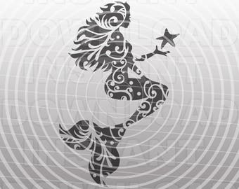 Fancy Flourish Mermaid SVG File,Mermaid Silhouette SVG File -Commercial & Personal Use- Vector svg for Cricut,Silhouette svg,svg cut file