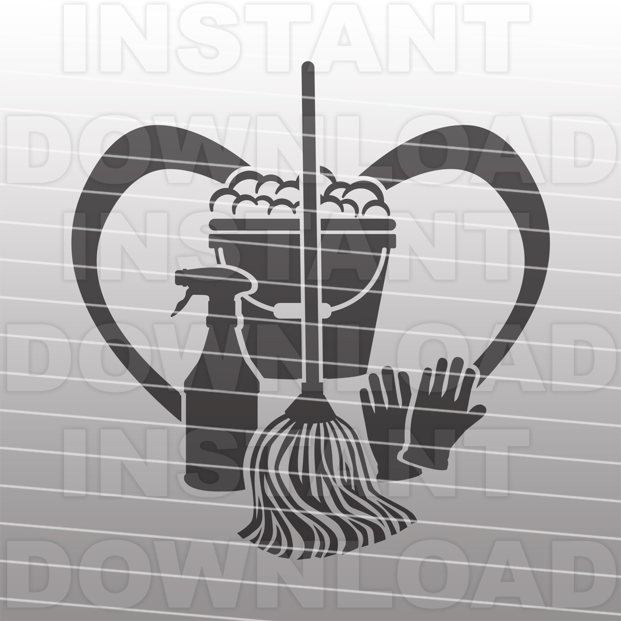 Mop and Bucket Cleaning Supplies Within Heart SVG Etsy