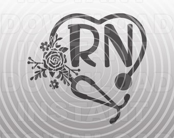 Floral Stethoscope SVG File,Registered Nurse SVG,Nursing svg,RN svg -Commercial/Personal Use-Cricut,Silhouette,Cameo,iron on vinyl,Vinyl Cut