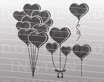 Birthday Heart Shaped Balloons SVG File,Party Balloons SVG -Vector Art Commercial & Personal Use- Cricut,Cameo,Silhouette,Cut File,Vinyl