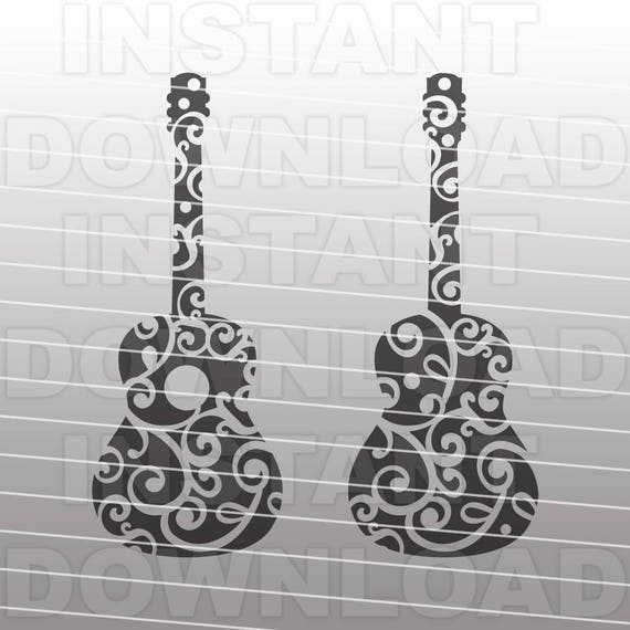 Download Guitar With Filigree Svg File Music Svg File Acoustic Guitar Svg File Commercial Personal Use Vector Art For Cricut Silhouette Vinyl Cut