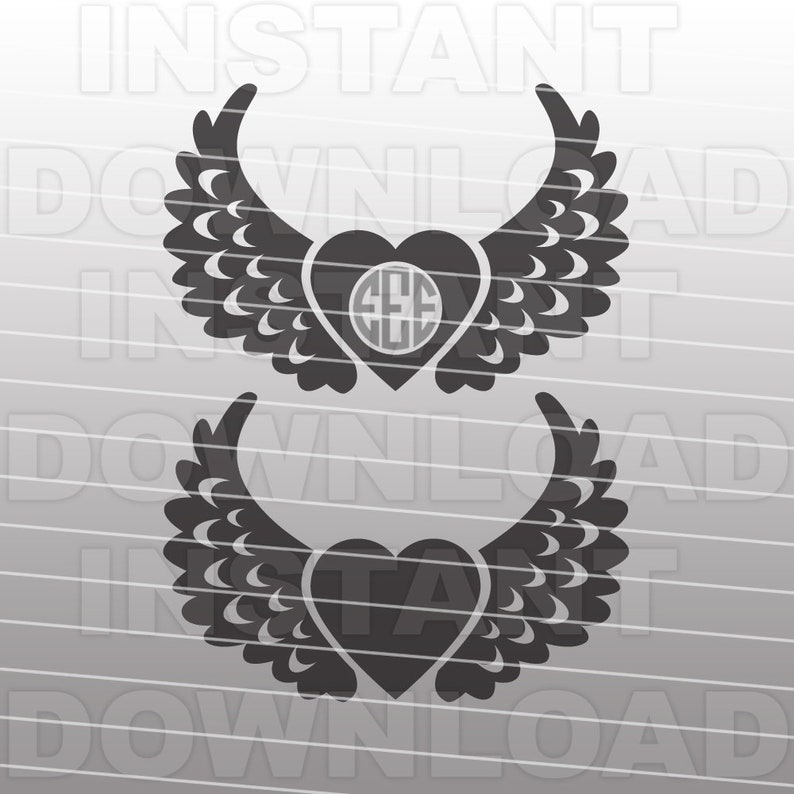 Download Angel Wings Heart Monogram-SVG File Cutting Template-Clip ...