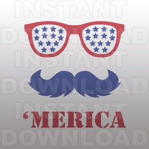 4. Juli SVG-Datei, Schnurrbart 'Merica SVG, Usa svg, Patriotische SVG-Datei-Vector Clip Art kommerzieller & persönlicher Gebrauch-Cricut,Cameo,Silhouette,Vinyl