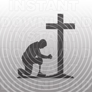 Man with Prosthetic Leg Kneeling Praying at Memorial Cross SVG File -Vector Art Commercial/Personal Use- Cricut,Silhouette,Cameo,vinyl decal